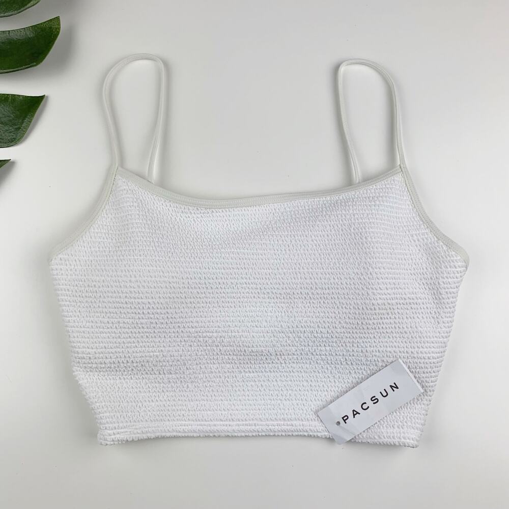 New LA Hearts by PacSun Tankini Top White Cropped Smocked Built In Bra Women's M